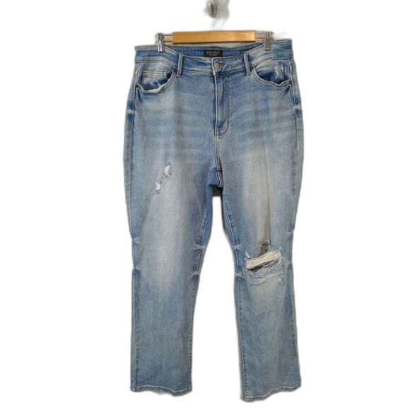 Judy Blue Busted Knee Distressed Straight Leg Jean 14W - Picture 1 of 8